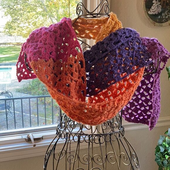 Crochet Multi Color Neck Scarf Made With Love - Picture 1 of 8